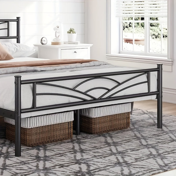 Sleek Black Metal Bed Frame Featuring a Stylish Headboard | Durable Steel Build | Silent Operation | Accommodates Various Mattress Sizes | Perfect for Bedrooms, Dormitories, Or Rental Spaces