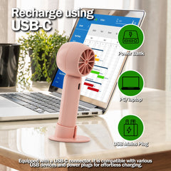 TANNESS 3 Speeds Handheld Fan - Rechargeable, Portable, Foldable With Detachable Base | USB Mini Hand Fan for Table, Desk - Quiet Standing Fan