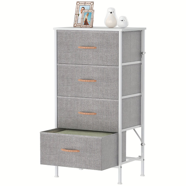 Modern 4-Drawer Dresser Storage Cabinet with Metal Frame & MDF Wood - Grey Spacious Dresser with Anti-Tip Safety & Adjustable Feet, Assembly, Standalone Furniture Unit Suitable for Bedroom or Living Room (17.7” X 11.8” X 35.8”)