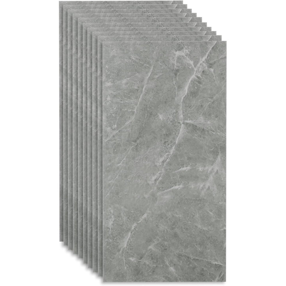 Marble Tile Stickers, Peel and Stick Marble Stick on Tiles 60 x 30cm, 10PCS PVC Self Adhesive Wall Backsplash Tiles for Kitchen Bathroom (Grey Marble)