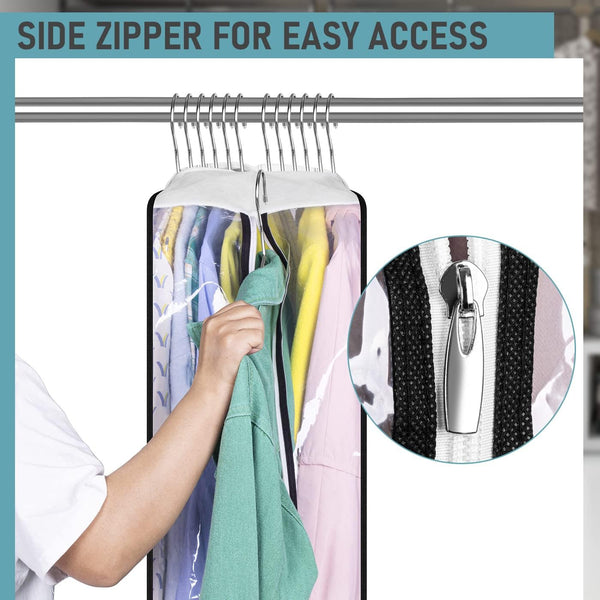 MISSLO Gusseted Clear Suit Covers Garment Bags for Clothes 100Cm Waterproof Cothes Covers Protector Bags with Side Zip for Coats, Shirts, Dresses, 3 Packs