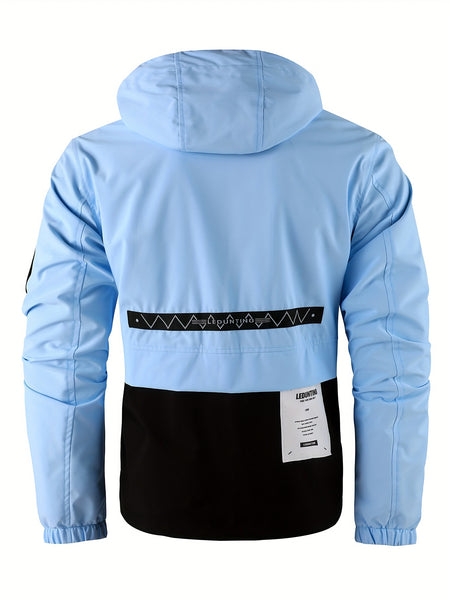 Men's Spring Autumn New Hooded Thin Jacket Men's Outdoor Warm Storm Jacket Men's Casual Multi-Pocket Cargo Jacket Men's Hat Detachable Zipper Jacket Men's Color Insertion Jacket
