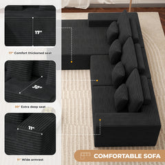 Modular Sectional Cloud Couches with L-Shaped Chaise | Corduroy Fabric Upholstered Deep Boneless Sofa for Living Room, Bedroom | Light, Memory Foam, Velvet Upholstery, Cushion-Back, No Assembly Required, Nalupatio Brand
