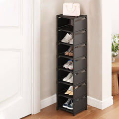6/ 7/ 8 Tiers Metal Shoe Rack, Vertical Tall Narrow Shoe Rack Sturdy Free Standing Metal Shoe Shelf Storage Organizer, Multifunctional Shoe Cabinet, Space-saving Shoe Stand, Large Capacity Footwear Holder Corner Shoe Storage Rack for Closet Bedroom Entryw
