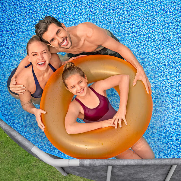 Bestway 20Ft X 12Ft Platinum Series Power Steel Oval Frame Pool with Sand Filter Pump and Solar Powered Pool Pad