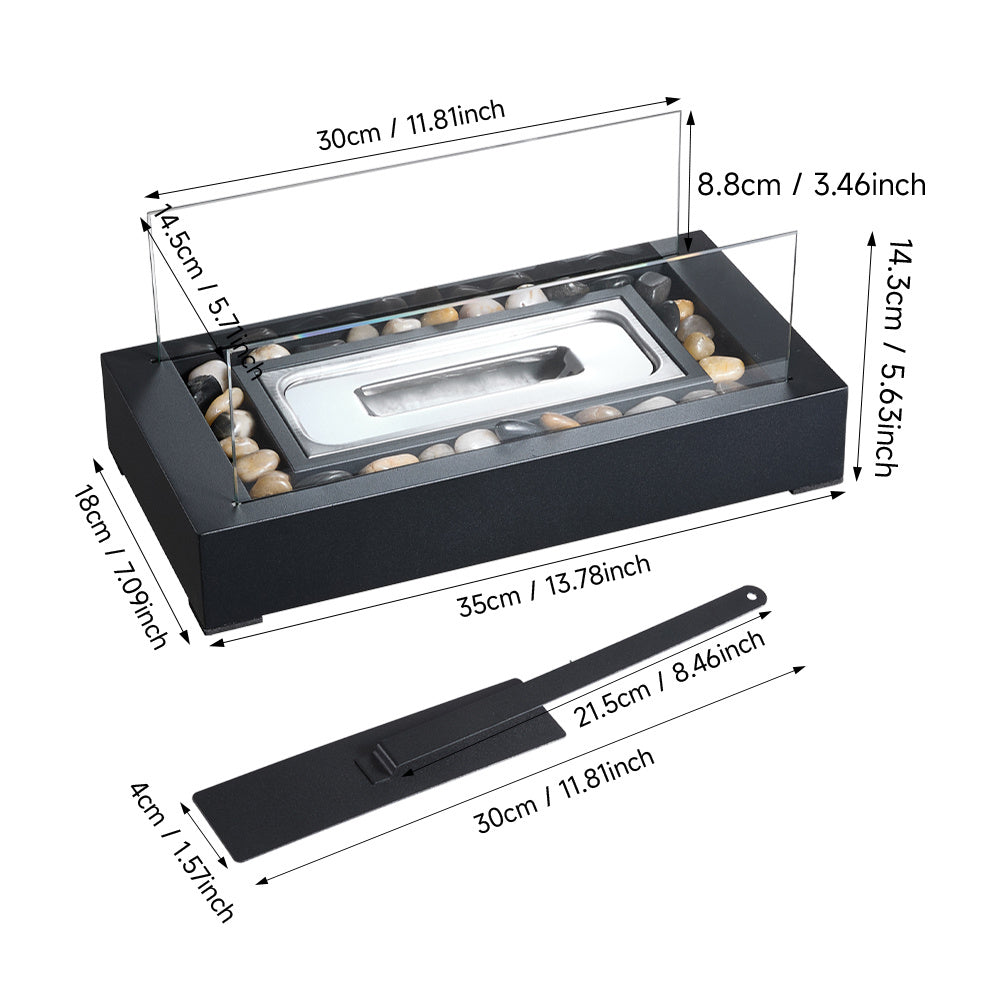 Rectangular Two-pane Glass Fireplace | Black Multi-functional Desktop Warm Stove, Contemporary Style, Metal, No Lighter Device, Suitable for Desktop or Small Space Usage