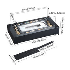 Rectangular Two-pane Glass Fireplace | Black Multi-functional Desktop Warm Stove, Contemporary Style, Metal, No Lighter Device, Suitable for Desktop or Small Space Usage