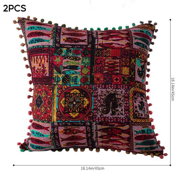 18x18 Inch Reversible Turkish Pattern Pillows (Set of 2 with Inserts) - Romantic Turkey Boho Floral Double Sided Design, Premium Polyester Cover & Fill, Decorative Accent Pillows for Sofa, Chair, Bedroom