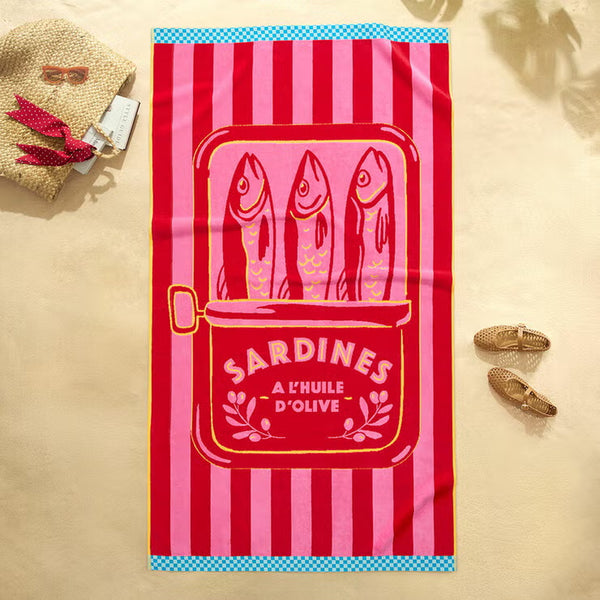 Oversized 100% Cotton Pink Sardine Beach Towel