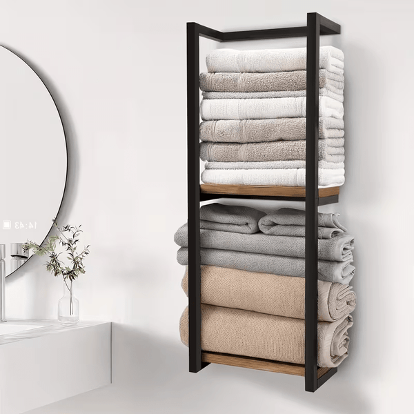 French Country Style Wall-Mounted Storage Rack | Metal Towel and Bathroom Organizer with Multiple Shelves, Ideal for Living Rooms, Bathrooms, Hotels, and Homestays, Carbon Steel, Art Deco Style, No Required