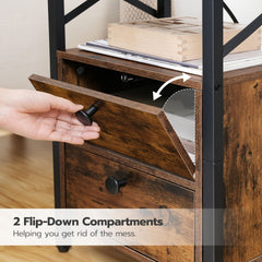 X-shaped Bedside Table with Charging Station | 2 USB Ports, 2 AC Outlets, 2 Drawers, Rustic Brown, 38 x 28 x 60 cm, HOOBRO