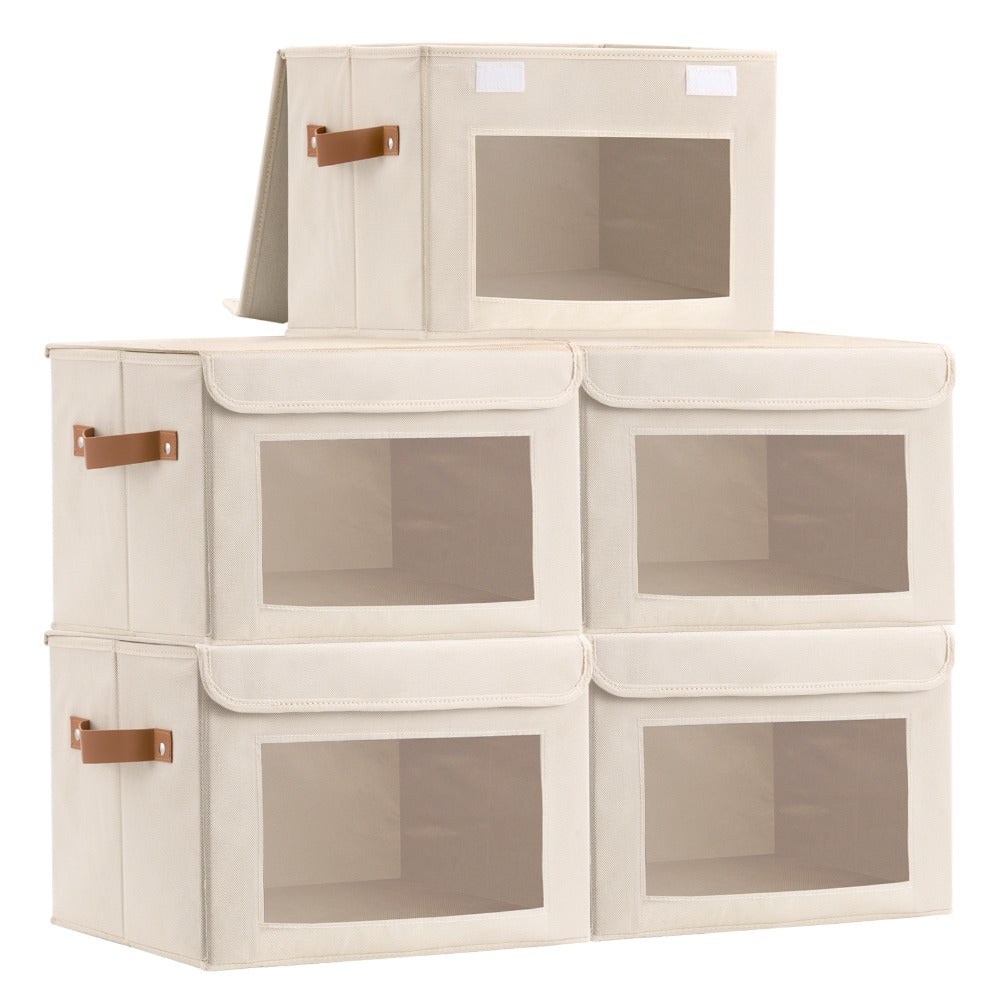 5 Packs Foldable Storage Bins with Lids 39*25*25cm Cube Organizer Baskets with Clear View Window & Handles, Fabric Storage Cubes for Closet, Shelf & Home Organization