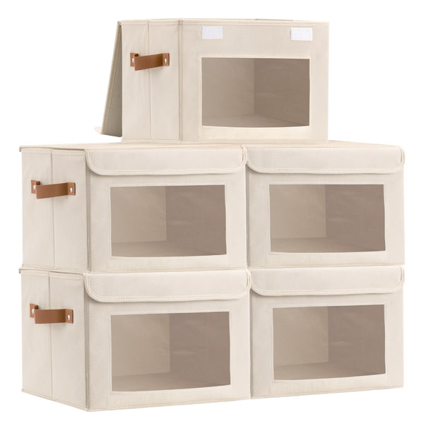 5 Packs Foldable Storage Bins with Lids 39*25*25cm Cube Organizer Baskets with Clear View Window & Handles, Fabric Storage Cubes for Closet, Shelf & Home Organization