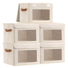 5 Packs Foldable Storage Bins with Lids 39*25*25cm Cube Organizer Baskets with Clear View Window & Handles, Fabric Storage Cubes for Closet, Shelf & Home Organization