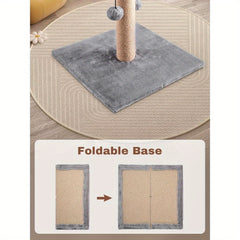 Cat Scratching Post 74cm Foldable Bottom Tall Cat Claw Scratcher with 4 Toy Ball Natural Sisal Scratch Pole and Soft Carpet Covered Heavy Base Modern Stable Design for Cats Gray