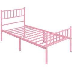 Costoffs Metal Bed Frame, Single/Double Size Bed Platform with Slatted Headboard and Footboard, Solid Slat Support, Large Storage Space, Easy Assembly Bed, Modern Mattress Foundation, Black/White/Pink/Silver