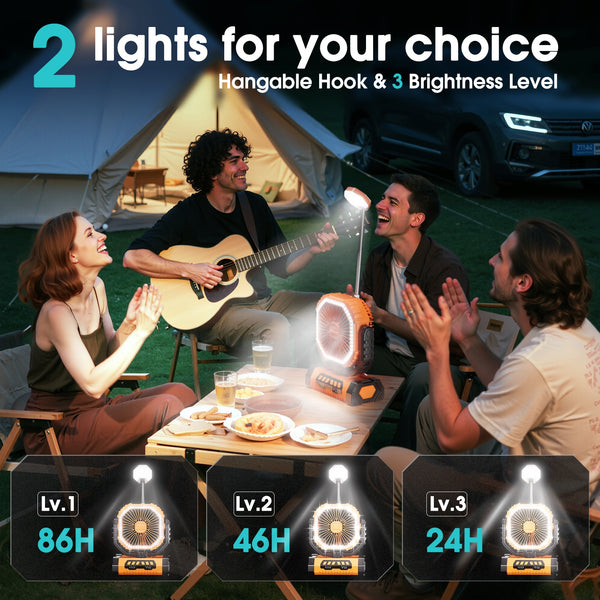 20000mAh Personal Electric , 4 Speeds Wind Hanging , with LED Light Rechargeable Portable USB , Essential for Summer Camping, ABS Material Personal Electric , Outdoor  Suitable for Office, Camping, Picnicking, Beach, Fishing