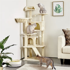 Costoffs Cat Tree, Cat Tree Tower, 145cm Multi-Level Cat Tree Tower with 2 Condos, Dangling Balls, Ladder, Sisal Scratching Posts, Round Platform, Cosy & Stable Indoor Cat Kitten Furniture, Activity Centre, Scratching Tree