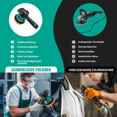 Cordless Car Buffer Polisher Machine Kit with 2X Rechargeable Batteries, 8 Variable Speed 2800-5500RPM, Portable Polishing Waxer for Detailing/Waxing Polishing Kit for Car Detailing Scratch Removing