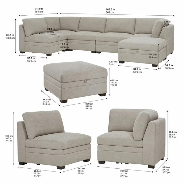 Thomasville Tisdale Taupe 6 Piece Modular Fabric Sofa
