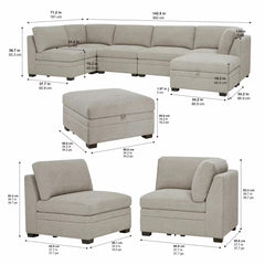 Thomasville Tisdale Taupe 6 Piece Modular Fabric Sofa