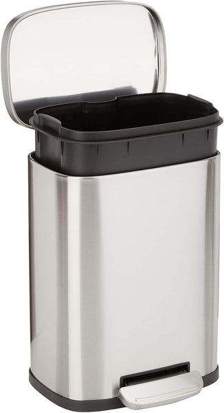 Amazon Basics Rectangular Kitchen Bin with Steel Bar Pedal, Soft-Closing Mechanism for Home and Office Use, 50 L/13.2 Gallon, Satin Nickel Finish