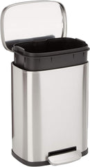 Amazon Basics Rectangular Kitchen Bin with Steel Bar Pedal, Soft-Closing Mechanism for Home and Office Use, 50 L/13.2 Gallon, Satin Nickel Finish