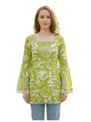 Estationeryhouse Cotton Printed Kurta Top, Long Sleeves, with White Tassels and Drawstring for Adjusting at Back