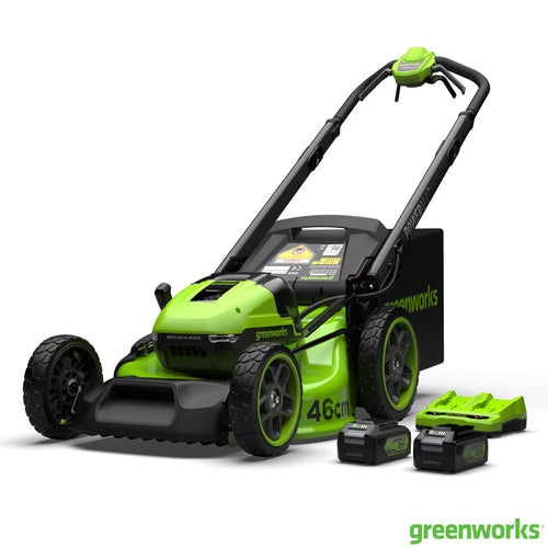 Greenworks 48V 46Cm Self-Propelled Cordless Lawn Mower + 2 X 24V (4Ah) Batteries + Dual Charger