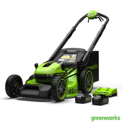 Greenworks 48V 46Cm Self-Propelled Cordless Lawn Mower + 2 X 24V (4Ah) Batteries + Dual Charger