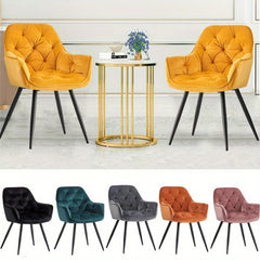 Dining Chairs with Velvet Thick Padded Upholstered Kitchen Tub Chair Armchair with Backrest Metal Legs Living Room Reception Leisure Chairs for Bedroom Lounge Office