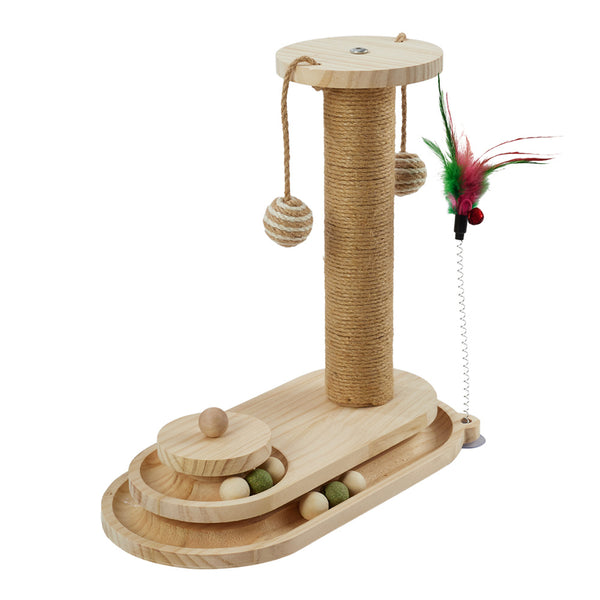 Interactive Solid Wood Cat Scratching Post, Cat Turntable, Cat Teasing Stick, Cat Scratching Board, Durable Cat Toy, Sisal Cat Climbing Frame, Elliptical Turntable