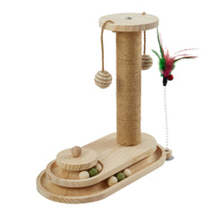 Interactive Solid Wood Cat Scratching Post, Cat Turntable, Cat Teasing Stick, Cat Scratching Board, Durable Cat Toy, Sisal Cat Climbing Frame, Elliptical Turntable