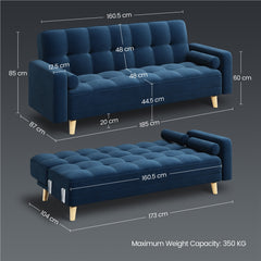 Costoffs Convertible Sofa Bed, Sofa Bed Velvet Convertible Sofa Bed 3 Seater Futon Sofa Bed with 2 Bolster Pillows and 3 Adjustable Back Angles for Apartments, Dens, Guest Rooms, Spare Rooms, Offices, and Lounges, Modern Grey/Blue/Green