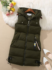Elegant Sleeveless Vest Women's Elegant Sleeveless Long Vest - Winter Warm Coat Zipper Closure Front, Loose Fit Non-Stretch Outerwear, Sophisticated Formal & Everyday Chic for Fall/Winter, Cold Weather Wear, Modern Aesthetic, Durable Construction, Casual