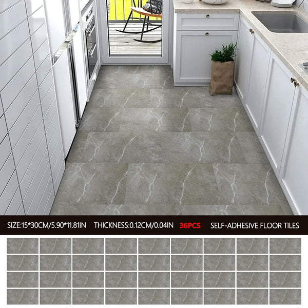 36pcs Self Adhesive Vinyl Flooring, 15X30cm Wood & & Stone Grain Effect Peel and Stick Floor Tiles, Waterproof Flooring Stickers for Home Office Bedroom Kitchen Living Room