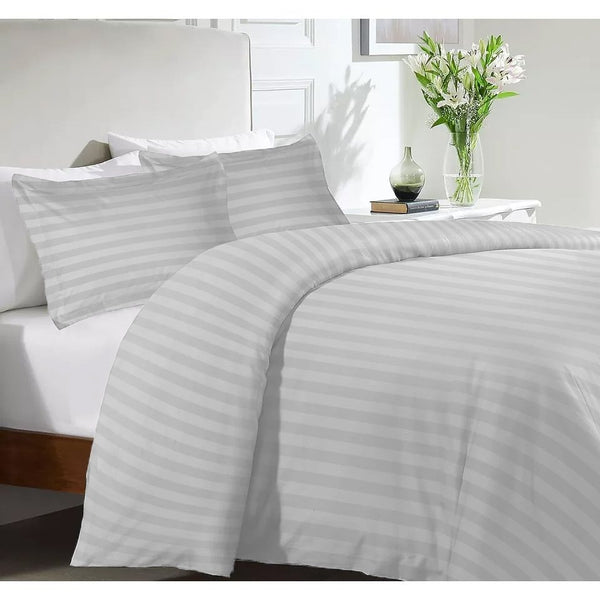 Luxurious Hotel Quality SATIN STRIPE DUVET/QUILT COVER BEDDING SET with Pillowcases All Sizes Bedding Set - 3pcs Hypoallergenic Satin Stripes Microfiber Duvet Quilt Cover with Pillow Cases - Soft Comfortable, Durable Breathable & Anti-Wrinkle Duvet Cover
