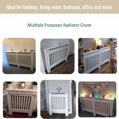 Radiator Cover Cabinet Large Small Wooden Radiator Cover, White Wood Painted MDF Cabinet Heater Cover Cabinet, Slats, Grill, Wood Top Shelf Easy Assembly for Living Room, Hallway, Bedroom Decoration