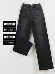 [Petite]KatchMe Women'S Wide Leg Jeans - Mid Rise Relaxed Fit Denim Pants, Soft Stretch Comfortable Trousers for Fall & Winter, Streetwear Casual Bottoms