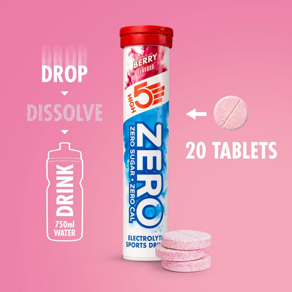 HIGH5 ZERO Electrolyte Tablet - Hydration Tablets Enhanced with Vitamin C - 0 Calories & Sugar Free - Boost Hydration, Performance & Wellness - Berry, 20 Tablets