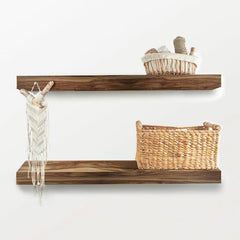 Acacia Floating Wood Shelf, 2 Pack