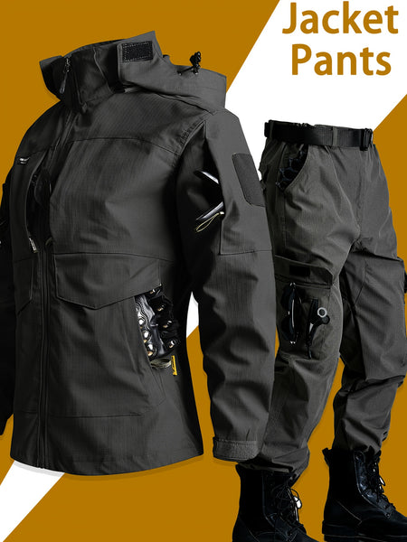 Men'S Outdoor Camouflage Jacket And Pants Set. Long Trousers, Cargo Pants for Men, Suitable for Spring And Autumn. Features Multiple Pockets, Zipper, And Mesh Fabric. Ideal for Fishing And Hiking