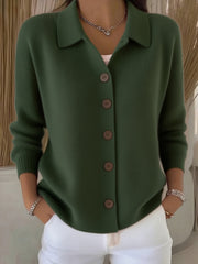 Button-Front Lapel Sweater Cardigan, New Autumn And Winter Solid-Color Casual Cardigan