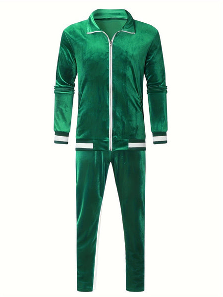 Men'S Velour Tracksuit Sweatsuit Set Jogging Suits Full Zip Casual Jackets Pants 2pcs Outfit Athletic Workout