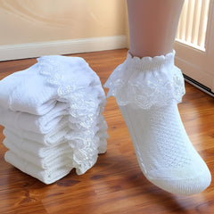 6 Pairs Girls Lace Socks Princess Style Ruffle Ankle Socks for Kids & Toddlers Thickened All-Season Design
