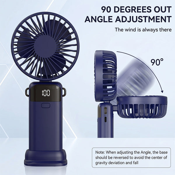 Mini Handheld Fan, USB Rechargeable 1200mAh High-Speed Electric Fan with 5-Speed Adjustable LED Display, Quiet Quick Cooling Wind Fan for Summer Travel /Camping/Outdoor Use