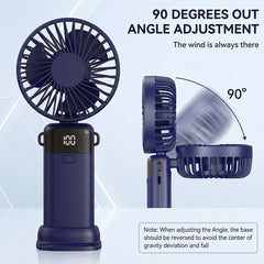 Mini Handheld Fan, USB Rechargeable 1200mAh High-Speed Electric Fan with 5-Speed Adjustable LED Display, Quiet Quick Cooling Wind Fan for Summer Travel /Camping/Outdoor Use