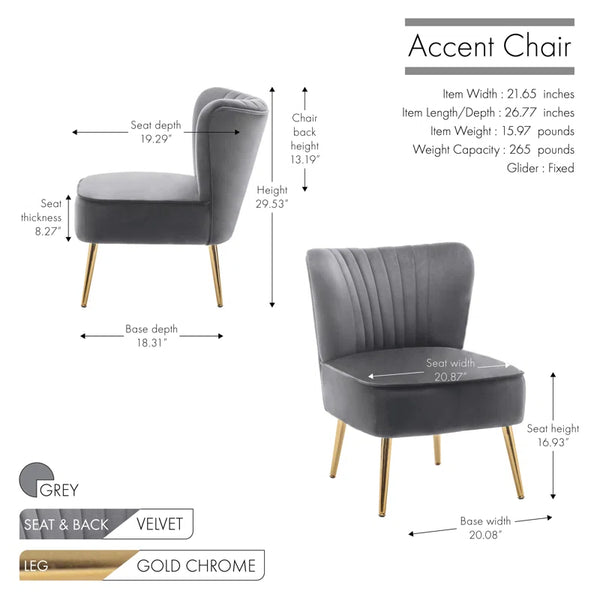 Seelinger Velvet Accent Chair with Gold Chrome Legs