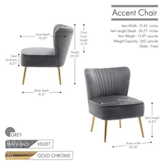 Seelinger Velvet Accent Chair with Gold Chrome Legs