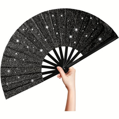 2pcs Large Matte Black Folding Fans - Elegant Chinese Kung Fu & Tai Chi Design with Sparkling Stars, Durable Nylon Fabric for Martial Arts, Dance Performances, Home Decor, Gifts - Retro Style, Performance Essentials | Retro Style Fans, Without Battery